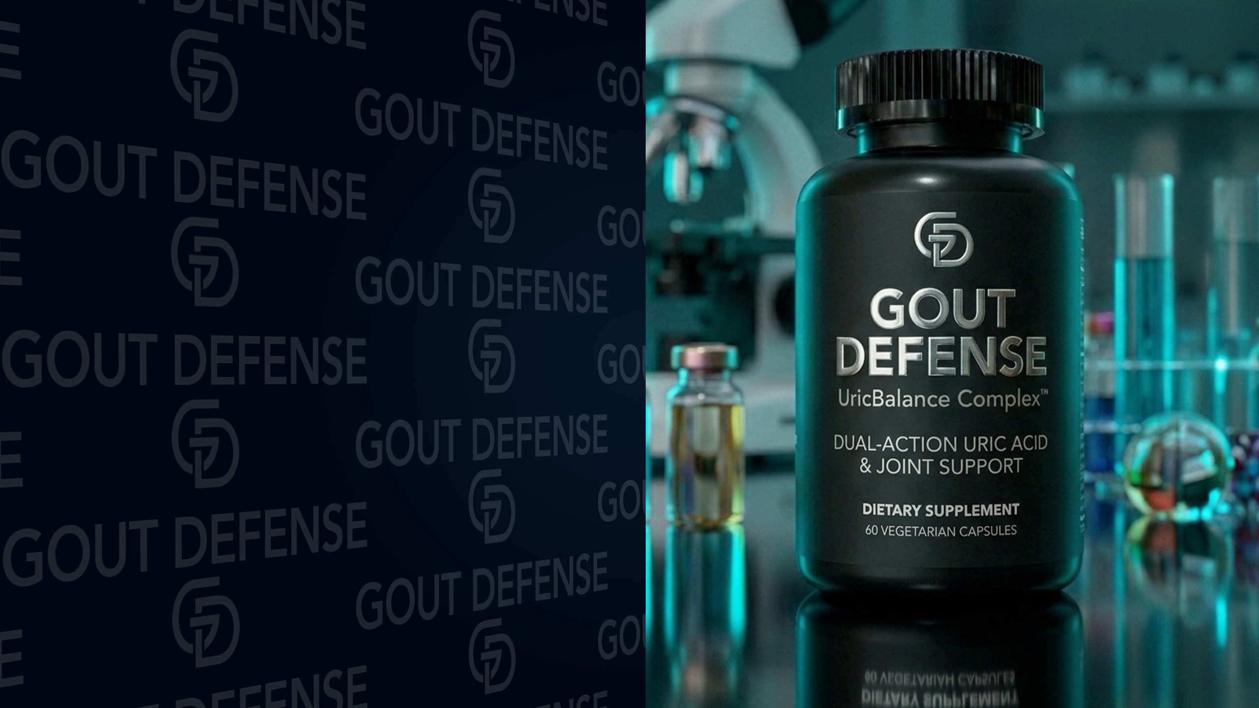 Gout Defense — Clinical lab setting with bottle